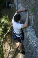 Me top roping Lick the Window (5.10c), shot by Javier Morales from the top of Ack! (5.11b, but using the crack for the start instead) that I top roped up with my camera on my back.  It was another long day of rock climbing at Seismic Wall on Austin's Barton Creek Greenbelt, Sunday, April 5, 2009.

Filename: SRM_20090405_17283329.jpg
Aperture: f/5.0
Shutter Speed: 1/320
Body: Canon EOS-1D Mark II
Lens: Canon EF 80-200mm f/2.8 L