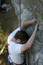 Me top roping Lick the Window (5.10c), shot by Javier Morales from the top of Ack! (5.11b, but using the crack for the start instead) that I top roped up with my camera on my back.  It was another long day of rock climbing at Seismic Wall on Austin's Barton Creek Greenbelt, Sunday, April 5, 2009.

Filename: SRM_20090405_17283732.jpg
Aperture: f/5.0
Shutter Speed: 1/320
Body: Canon EOS-1D Mark II
Lens: Canon EF 80-200mm f/2.8 L