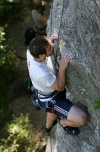 Me top roping Lick the Window (5.10c), shot by Javier Morales from the top of Ack! (5.11b, but using the crack for the start instead) that I top roped up with my camera on my back.  It was another long day of rock climbing at Seismic Wall on Austin's Barton Creek Greenbelt, Sunday, April 5, 2009.

Filename: SRM_20090405_17284840.jpg
Aperture: f/4.5
Shutter Speed: 1/320
Body: Canon EOS-1D Mark II
Lens: Canon EF 80-200mm f/2.8 L