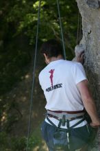 Me top roping Lick the Window (5.10c), shot by Javier Morales from the top of Ack! (5.11b, but using the crack for the start instead) that I top roped up with my camera on my back.  It was another long day of rock climbing at Seismic Wall on Austin's Barton Creek Greenbelt, Sunday, April 5, 2009.

Filename: SRM_20090405_17291051.jpg
Aperture: f/5.6
Shutter Speed: 1/320
Body: Canon EOS-1D Mark II
Lens: Canon EF 80-200mm f/2.8 L