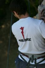 Me top roping Lick the Window (5.10c), shot by Javier Morales from the top of Ack! (5.11b, but using the crack for the start instead) that I top roped up with my camera on my back.  It was another long day of rock climbing at Seismic Wall on Austin's Barton Creek Greenbelt, Sunday, April 5, 2009.

Filename: SRM_20090405_17291152.jpg
Aperture: f/6.3
Shutter Speed: 1/320
Body: Canon EOS-1D Mark II
Lens: Canon EF 80-200mm f/2.8 L