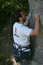 Me top roping Lick the Window (5.10c), shot by Javier Morales from the top of Ack! (5.11b, but using the crack for the start instead) that I top roped up with my camera on my back.  It was another long day of rock climbing at Seismic Wall on Austin's Barton Creek Greenbelt, Sunday, April 5, 2009.

Filename: SRM_20090405_17291557.jpg
Aperture: f/5.6
Shutter Speed: 1/320
Body: Canon EOS-1D Mark II
Lens: Canon EF 80-200mm f/2.8 L