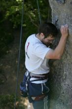 Me top roping Lick the Window (5.10c), shot by Javier Morales from the top of Ack! (5.11b, but using the crack for the start instead) that I top roped up with my camera on my back.  It was another long day of rock climbing at Seismic Wall on Austin's Barton Creek Greenbelt, Sunday, April 5, 2009.

Filename: SRM_20090405_17291660.jpg
Aperture: f/5.6
Shutter Speed: 1/320
Body: Canon EOS-1D Mark II
Lens: Canon EF 80-200mm f/2.8 L