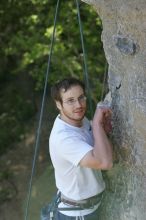 Me top roping Lick the Window (5.10c), shot by Javier Morales from the top of Ack! (5.11b, but using the crack for the start instead) that I top roped up with my camera on my back.  It was another long day of rock climbing at Seismic Wall on Austin's Barton Creek Greenbelt, Sunday, April 5, 2009.

Filename: SRM_20090405_17293661.jpg
Aperture: f/4.5
Shutter Speed: 1/320
Body: Canon EOS-1D Mark II
Lens: Canon EF 80-200mm f/2.8 L