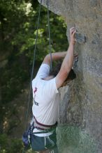 Me top roping Lick the Window (5.10c), shot by Javier Morales from the top of Ack! (5.11b, but using the crack for the start instead) that I top roped up with my camera on my back.  It was another long day of rock climbing at Seismic Wall on Austin's Barton Creek Greenbelt, Sunday, April 5, 2009.

Filename: SRM_20090405_17294465.jpg
Aperture: f/5.0
Shutter Speed: 1/320
Body: Canon EOS-1D Mark II
Lens: Canon EF 80-200mm f/2.8 L