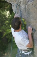 Me top roping Lick the Window (5.10c), shot by Javier Morales from the top of Ack! (5.11b, but using the crack for the start instead) that I top roped up with my camera on my back.  It was another long day of rock climbing at Seismic Wall on Austin's Barton Creek Greenbelt, Sunday, April 5, 2009.

Filename: SRM_20090405_17294867.jpg
Aperture: f/4.5
Shutter Speed: 1/320
Body: Canon EOS-1D Mark II
Lens: Canon EF 80-200mm f/2.8 L