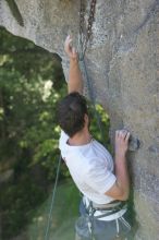 Me top roping Lick the Window (5.10c), shot by Javier Morales from the top of Ack! (5.11b, but using the crack for the start instead) that I top roped up with my camera on my back.  It was another long day of rock climbing at Seismic Wall on Austin's Barton Creek Greenbelt, Sunday, April 5, 2009.

Filename: SRM_20090405_17295068.jpg
Aperture: f/4.5
Shutter Speed: 1/320
Body: Canon EOS-1D Mark II
Lens: Canon EF 80-200mm f/2.8 L