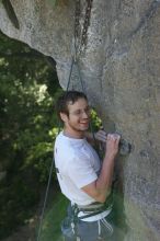 Me top roping Lick the Window (5.10c), shot by Javier Morales from the top of Ack! (5.11b, but using the crack for the start instead) that I top roped up with my camera on my back.  It was another long day of rock climbing at Seismic Wall on Austin's Barton Creek Greenbelt, Sunday, April 5, 2009.

Filename: SRM_20090405_17295374.jpg
Aperture: f/5.0
Shutter Speed: 1/320
Body: Canon EOS-1D Mark II
Lens: Canon EF 80-200mm f/2.8 L