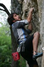 Javier Morales leading up Angel of Poets (5.10a).  It was another long day of rock climbing at Seismic Wall on Austin's Barton Creek Greenbelt, Saturday, April 11, 2009.

Filename: SRM_20090411_12364912.JPG
Aperture: f/5.0
Shutter Speed: 1/250
Body: Canon EOS-1D Mark II
Lens: Canon EF 80-200mm f/2.8 L