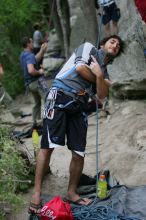 Javier Morales while he should be belaying me.  It was another long day of rock climbing at Seismic Wall on Austin's Barton Creek Greenbelt, Saturday, April 11, 2009.

Filename: SRM_20090411_13021219.JPG
Aperture: f/2.8
Shutter Speed: 1/250
Body: Canon EOS-1D Mark II
Lens: Canon EF 80-200mm f/2.8 L