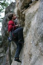 Me top rope climbing Angel of Poets (5.10a), taken by Andrew Dreher.  It was another long day of rock climbing at Seismic Wall on Austin's Barton Creek Greenbelt, Saturday, April 11, 2009.

Filename: SRM_20090411_13055731.JPG
Aperture: f/4.0
Shutter Speed: 1/200
Body: Canon EOS-1D Mark II
Lens: Canon EF 80-200mm f/2.8 L