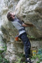 Andrew Dreher top rope climbing Nose Print on the Windshield (5.11c).  It was another long day of rock climbing at Seismic Wall on Austin's Barton Creek Greenbelt, Saturday, April 11, 2009.

Filename: SRM_20090411_14374761.JPG
Aperture: f/2.8
Shutter Speed: 1/250
Body: Canon EOS-1D Mark II
Lens: Canon EF 80-200mm f/2.8 L