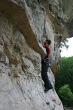 Me top rope climbing Magster (5.10a), shot by Andrew Dreher.  It was another long day of rock climbing at Seismic Wall on Austin's Barton Creek Greenbelt, Saturday, April 11, 2009.

Filename: SRM_20090411_15515316.JPG
Aperture: f/5.6
Shutter Speed: 1/200
Body: Canon EOS-1D Mark II
Lens: Canon EF 16-35mm f/2.8 L