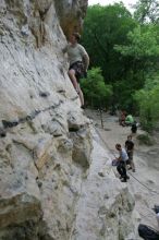 Adam Libson climbing Diving for Rocks (5.10d), shot by Andrew Dreher.  It was another long day of rock climbing at Seismic Wall on Austin's Barton Creek Greenbelt, Saturday, April 11, 2009.

Filename: SRM_20090411_15555225.JPG
Aperture: f/5.6
Shutter Speed: 1/200
Body: Canon EOS-1D Mark II
Lens: Canon EF 16-35mm f/2.8 L