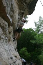 Adam Libson climbing Diving for Rocks (5.10d), shot by Andrew Dreher.  It was another long day of rock climbing at Seismic Wall on Austin's Barton Creek Greenbelt, Saturday, April 11, 2009.

Filename: SRM_20090411_15563629.JPG
Aperture: f/6.3
Shutter Speed: 1/200
Body: Canon EOS-1D Mark II
Lens: Canon EF 16-35mm f/2.8 L