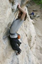 Andrew Dreher top rope climbing Diving for Rocks (5.10d), photographed from  the third bolt of Magster (5.10a).  It was another long day of rock climbing at Seismic Wall on Austin's Barton Creek Greenbelt, Saturday, April 11, 2009.

Filename: SRM_20090411_16415979.JPG
Aperture: f/5.6
Shutter Speed: 1/320
Body: Canon EOS-1D Mark II
Lens: Canon EF 16-35mm f/2.8 L