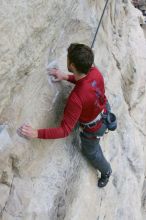 Me top rope climbing Diving for Rocks (5.10d), photographed from  the third bolt of Magster (5.10a) by Andrew Dreher.  It was another long day of rock climbing at Seismic Wall on Austin's Barton Creek Greenbelt, Saturday, April 11, 2009.

Filename: SRM_20090411_17041781.JPG
Aperture: f/5.6
Shutter Speed: 1/320
Body: Canon EOS-1D Mark II
Lens: Canon EF 16-35mm f/2.8 L