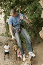 Sean O'Grady climbs in just running shoes.  CTM hosted a speed climbing event at Seismic Wall on Diving for Rocks to benefit the Austin Area Food Bank, Saturday, May 9, 2009.

Filename: SRM_20090509_11321438.jpg
Aperture: f/5.6
Shutter Speed: 1/320
Body: Canon EOS-1D Mark II
Lens: Canon EF 80-200mm f/2.8 L