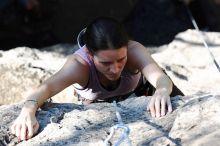 Beth Marek top rope climbing Roo Dog (5.8), taken from the anchors of the route.  It was Beth's third time outside, and another long day of rock climbing at Seismic Wall on Austin's Barton Creek Greenbelt, Monday, May 25, 2009.

Filename: SRM_20090525_09503367.JPG
Aperture: f/5.6
Shutter Speed: 1/400
Body: Canon EOS-1D Mark II
Lens: Canon EF 80-200mm f/2.8 L