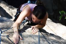 Beth Marek top rope climbing Roo Dog (5.8), taken from the anchors of the route.  It was Beth's third time outside, and another long day of rock climbing at Seismic Wall on Austin's Barton Creek Greenbelt, Monday, May 25, 2009.

Filename: SRM_20090525_09514185.JPG
Aperture: f/5.6
Shutter Speed: 1/640
Body: Canon EOS-1D Mark II
Lens: Canon EF 80-200mm f/2.8 L