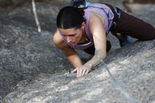 Beth Marek top rope climbing Hollywood (5.7), taken from the anchors of the route.  It was Beth's third time outside, and another long day of rock climbing at Seismic Wall on Austin's Barton Creek Greenbelt, Monday, May 25, 2009.

Filename: SRM_20090525_10390128.JPG
Aperture: f/4.0
Shutter Speed: 1/320
Body: Canon EOS-1D Mark II
Lens: Canon EF 80-200mm f/2.8 L