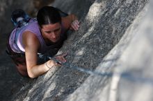 Beth Marek top rope climbing Hollywood (5.7), taken from the anchors of the route.  It was Beth's third time outside, and another long day of rock climbing at Seismic Wall on Austin's Barton Creek Greenbelt, Monday, May 25, 2009.

Filename: SRM_20090525_10392342.JPG
Aperture: f/4.0
Shutter Speed: 1/1000
Body: Canon EOS-1D Mark II
Lens: Canon EF 80-200mm f/2.8 L