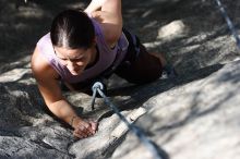 Beth Marek top rope climbing Hollywood (5.7), taken from the anchors of the route.  It was Beth's third time outside, and another long day of rock climbing at Seismic Wall on Austin's Barton Creek Greenbelt, Monday, May 25, 2009.

Filename: SRM_20090525_10402370.JPG
Aperture: f/5.6
Shutter Speed: 1/800
Body: Canon EOS-1D Mark II
Lens: Canon EF 80-200mm f/2.8 L