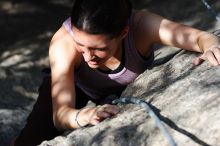 Beth Marek top rope climbing Hollywood (5.7), taken from the anchors of the route.  It was Beth's third time outside, and another long day of rock climbing at Seismic Wall on Austin's Barton Creek Greenbelt, Monday, May 25, 2009.

Filename: SRM_20090525_10414898.JPG
Aperture: f/5.6
Shutter Speed: 1/1250
Body: Canon EOS-1D Mark II
Lens: Canon EF 80-200mm f/2.8 L