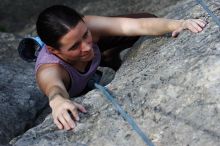 Beth Marek top rope climbing Hollywood (5.7), taken from the anchors of the route.  It was Beth's third time outside, and another long day of rock climbing at Seismic Wall on Austin's Barton Creek Greenbelt, Monday, May 25, 2009.

Filename: SRM_20090525_10423411.JPG
Aperture: f/5.6
Shutter Speed: 1/500
Body: Canon EOS-1D Mark II
Lens: Canon EF 80-200mm f/2.8 L