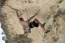 Tyler climbing Lonsome Dove (5.12), the roof above Diving for Rocks.  It was another long day of rock climbing at Seismic Wall on Austin's Barton Creek Greenbelt, Sunday, June 7, 2009.

Filename: SRM_20090607_13390679.jpg
Aperture: f/4.0
Shutter Speed: 1/500
Body: Canon EOS-1D Mark II
Lens: Canon EF 80-200mm f/2.8 L