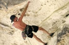 Tyler climbing Lonsome Dove (5.12), the roof above Diving for Rocks.  It was another long day of rock climbing at Seismic Wall on Austin's Barton Creek Greenbelt, Sunday, June 7, 2009.

Filename: SRM_20090607_13422790.jpg
Aperture: f/4.0
Shutter Speed: 1/500
Body: Canon EOS-1D Mark II
Lens: Canon EF 80-200mm f/2.8 L