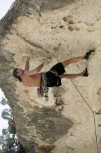 Tyler climbing Lonsome Dove (5.12), the roof above Diving for Rocks.  It was another long day of rock climbing at Seismic Wall on Austin's Barton Creek Greenbelt, Sunday, June 7, 2009.

Filename: SRM_20090607_13443191.jpg
Aperture: f/4.0
Shutter Speed: 1/500
Body: Canon EOS-1D Mark II
Lens: Canon EF 80-200mm f/2.8 L