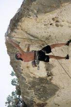 Tyler climbing Lonsome Dove (5.12), the roof above Diving for Rocks.  It was another long day of rock climbing at Seismic Wall on Austin's Barton Creek Greenbelt, Sunday, June 7, 2009.

Filename: SRM_20090607_13443496.jpg
Aperture: f/4.0
Shutter Speed: 1/500
Body: Canon EOS-1D Mark II
Lens: Canon EF 80-200mm f/2.8 L