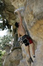 Chris Bottaro on Diving for Rocks (5.10d).  It was another long day of rock climbing at Seismic Wall on Austin's Barton Creek Greenbelt, Sunday, June 090607, 2009.

Filename: SRM_20090607_13544010.jpg
Aperture: f/4.0
Shutter Speed: 1/500
Body: Canon EOS-1D Mark II
Lens: Canon EF 80-200mm f/2.8 L