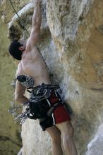 Chris Bottaro on Diving for Rocks (5.10d).  It was another long day of rock climbing at Seismic Wall on Austin's Barton Creek Greenbelt, Sunday, June 090607, 2009.

Filename: SRM_20090607_17433127.jpg
Aperture: f/4.0
Shutter Speed: 1/400
Body: Canon EOS-1D Mark II
Lens: Canon EF 80-200mm f/2.8 L