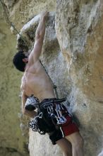 Chris Bottaro on Diving for Rocks (5.10d).  It was another long day of rock climbing at Seismic Wall on Austin's Barton Creek Greenbelt, Sunday, June 090607, 2009.

Filename: SRM_20090607_17433229.jpg
Aperture: f/4.0
Shutter Speed: 1/400
Body: Canon EOS-1D Mark II
Lens: Canon EF 80-200mm f/2.8 L