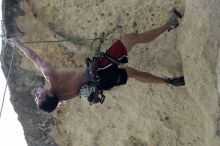 Chris Bottaro on Lonsome Dove (5.12), the roof over Diving for Rocks (5.10d).  It was another long day of rock climbing at Seismic Wall on Austin's Barton Creek Greenbelt, Sunday, June 090607, 2009.

Filename: SRM_20090607_17464960.jpg
Aperture: f/4.0
Shutter Speed: 1/400
Body: Canon EOS-1D Mark II
Lens: Canon EF 80-200mm f/2.8 L