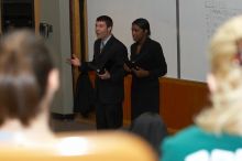 Eric Cullather and Nichole Martin practice their Duo Interpretive of "This Is How It Goes" by Neil Labute.  The University of Texas' Speech Team will compete in the American Forensic Associations National Individual Events Tournament (AFA NIET) in Gainesv

Filename: SRM_20060325_143128_2.jpg
Aperture: f/3.5
Shutter Speed: 1/160
Body: Canon EOS 20D
Lens: Canon EF 80-200mm f/2.8 L