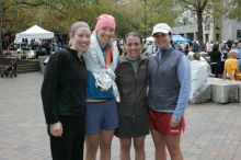 Janet Aardema, Kelly Saalwachter, Beth Marek, and Katie Lannon after running in the Richmond SunTrust Marathon and McDonald's Half Marathon, on Saturday, November 14, 2009.

Filename: SRM_20091114_12371293.JPG
Aperture: f/5.6
Shutter Speed: 1/160
Body: Canon EOS-1D Mark II
Lens: Canon EF 16-35mm f/2.8 L