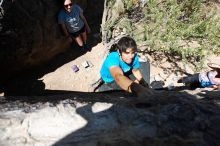 Cayce Wilson rock climbing in Hueco Tanks State Park and Historic Site during the Hueco Tanks Awesome Fest 2010 trip, Friday, May 21, 2010.

Filename: SRM_20100521_13204648.JPG
Aperture: f/8.0
Shutter Speed: 1/200
Body: Canon EOS-1D Mark II
Lens: Canon EF 16-35mm f/2.8 L