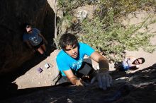 Cayce Wilson rock climbing in Hueco Tanks State Park and Historic Site during the Hueco Tanks Awesome Fest 2010 trip, Friday, May 21, 2010.

Filename: SRM_20100521_13204951.JPG
Aperture: f/8.0
Shutter Speed: 1/250
Body: Canon EOS-1D Mark II
Lens: Canon EF 16-35mm f/2.8 L