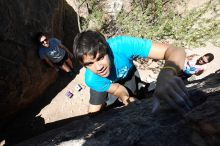 Cayce Wilson rock climbing in Hueco Tanks State Park and Historic Site during the Hueco Tanks Awesome Fest 2010 trip, Friday, May 21, 2010.

Filename: SRM_20100521_13205154.JPG
Aperture: f/8.0
Shutter Speed: 1/160
Body: Canon EOS-1D Mark II
Lens: Canon EF 16-35mm f/2.8 L