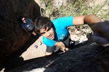 Cayce Wilson rock climbing in Hueco Tanks State Park and Historic Site during the Hueco Tanks Awesome Fest 2010 trip, Friday, May 21, 2010.

Filename: SRM_20100521_13205155.JPG
Aperture: f/8.0
Shutter Speed: 1/160
Body: Canon EOS-1D Mark II
Lens: Canon EF 16-35mm f/2.8 L