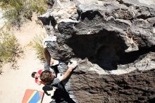 Andrew Dreher rock climbing in Hueco Tanks State Park and Historic Site during the Hueco Tanks Awesome Fest 2010 trip, Friday, May 21, 2010.

Filename: SRM_20100521_13231167.JPG
Aperture: f/5.6
Shutter Speed: 1/800
Body: Canon EOS-1D Mark II
Lens: Canon EF 16-35mm f/2.8 L