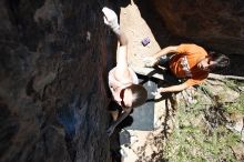 Beth Marek rock climbing in Hueco Tanks State Park and Historic Site during the Hueco Tanks Awesome Fest 2010 trip, Friday, May 21, 2010.

Filename: SRM_20100521_13241769.JPG
Aperture: f/5.6
Shutter Speed: 1/640
Body: Canon EOS-1D Mark II
Lens: Canon EF 16-35mm f/2.8 L