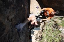 Beth Marek rock climbing in Hueco Tanks State Park and Historic Site during the Hueco Tanks Awesome Fest 2010 trip, Friday, May 21, 2010.

Filename: SRM_20100521_13241772.JPG
Aperture: f/5.6
Shutter Speed: 1/640
Body: Canon EOS-1D Mark II
Lens: Canon EF 16-35mm f/2.8 L