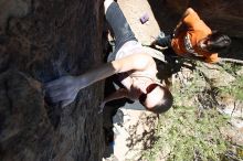 Beth Marek rock climbing in Hueco Tanks State Park and Historic Site during the Hueco Tanks Awesome Fest 2010 trip, Friday, May 21, 2010.

Filename: SRM_20100521_13242274.JPG
Aperture: f/5.6
Shutter Speed: 1/640
Body: Canon EOS-1D Mark II
Lens: Canon EF 16-35mm f/2.8 L