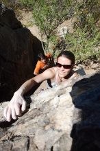 Beth Marek rock climbing in Hueco Tanks State Park and Historic Site during the Hueco Tanks Awesome Fest 2010 trip, Friday, May 21, 2010.

Filename: SRM_20100521_13242776.JPG
Aperture: f/5.6
Shutter Speed: 1/1250
Body: Canon EOS-1D Mark II
Lens: Canon EF 16-35mm f/2.8 L