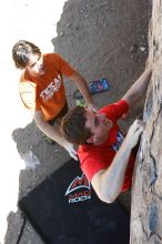 Raanan Robertson rock climbing in Hueco Tanks State Park and Historic Site during the Hueco Tanks Awesome Fest 2010 trip, Friday, May 21, 2010.

Filename: SRM_20100521_13261781.JPG
Aperture: f/5.6
Shutter Speed: 1/160
Body: Canon EOS-1D Mark II
Lens: Canon EF 16-35mm f/2.8 L