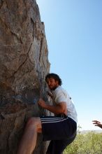 Steve Marek rock climbing in Hueco Tanks State Park and Historic Site during the Hueco Tanks Awesome Fest 2010 trip, Friday, May 21, 2010.

Filename: SRM_20100521_13583788.JPG
Aperture: f/5.6
Shutter Speed: 1/500
Body: Canon EOS-1D Mark II
Lens: Canon EF 16-35mm f/2.8 L